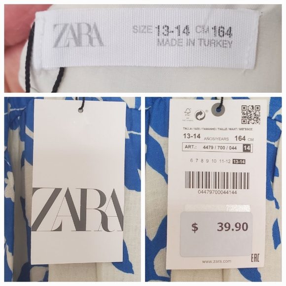 BNWT Zara Girls Floral Flowy Blue & White Dress Size 13 / 14 Spring Summer - Picture 8 of 12